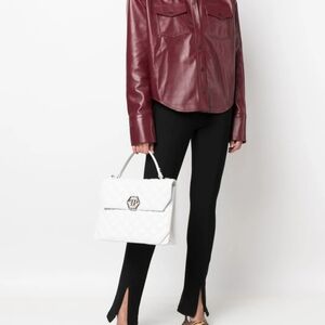 Philipp Plein White Leather Tote, Hexagon closure